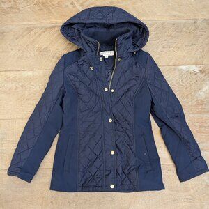 ELLEN TRACY | Blue Quilted Puffer Jacket | Short Coat w/ Hood | Size Small